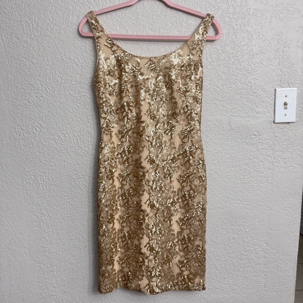 Lauren Ralph Lauren Gold Sequin Sheath Cocktail Dress Size 2
